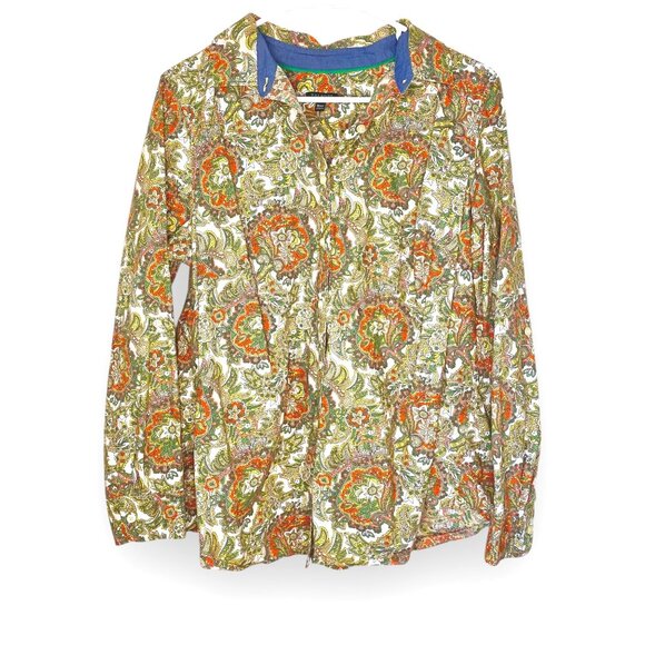Women's Plus Petite 16WP Talbots Colorful Paisley Button Front Shirt 100% Cotton - Picture 1 of 12
